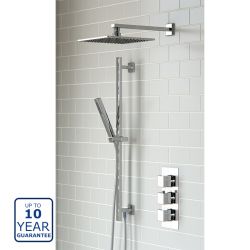 Serene Linear Triple Control Two Outlet Thermostatic Shower Mixer with Riser Rail, Handset & Fixed Head - Chrome