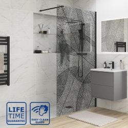 Serene Optimum Black Leaf Design Wetroom Panel 1200mm