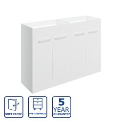 Serene Oxford 1180mm Freestanding 4 Door Basin Unit & Worktop - White Gloss
