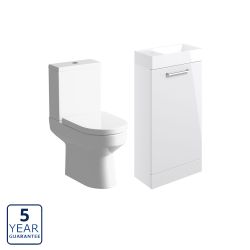 Serene Oxford Cloakroom 410mm White Gloss Basin Unit & Faro CC Toilet Pack
