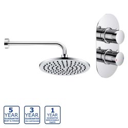 Serene Redonda Thermostatic Twin Single Outlet Shower Valve with Fixed Head - Chrome