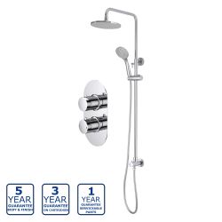 Serene Redonda Thermostatic Twin Two Outlet Shower Valve with Sliding Rail Kit & Fixed Head - Chrome
