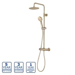 Serene Round Thermostatic Bar Shower Valve with Sliding Rail Kit & Fixed Head - Brushed Brass