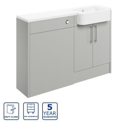 Serene Stamford 1242mm Basin & Toilet Unit Pack Right Hand - Light Grey Gloss