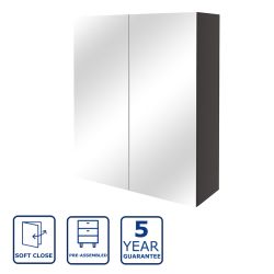Serene Stamford 500mm Mirrored Wall Cupboard Unit - Matt Graphite Grey