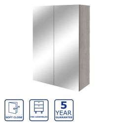 Serene Stamford 600mm Mirrored Wall Cupboard Unit - Nebraska Oak