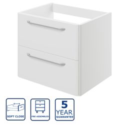 Serene Windsor 594mm 2 Drawer Wall Hung Basin Unit With Worktop - White Gloss