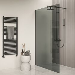 Tissino Armano Grey Glass Panel with Wall Profile & Stabilising Bar 900mm - Matt Black