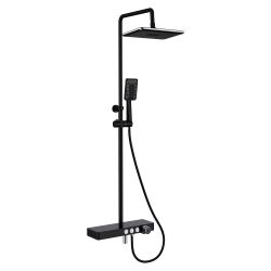 Vema Thermostatic Shower Column with Fixed Head, Riser & Foot Wash - Black