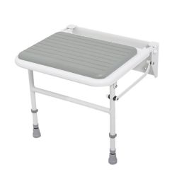 White / Grey  Plastic Wall Mounted Padded Shower Seat with Legs - Up to 190kg