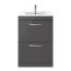 Nuie Athena 600mm 2 Drawer Floor Standing Cabinet & Minimalist Basin - Gloss Grey