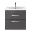 Nuie Athena 600mm 2 Drawer Wall Hung Cabinet & Thin-Edge Basin - Gloss Grey