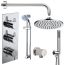 Electra Triple Round Concealed Thermostatic Shower Valve with Outlet Elbow, Sliding Rail Kit, Wall Arm, Fixed Head and Wall Mounted Shower Kit with Outlet