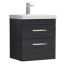 Nuie Athena 800mm 2 Drawer Wall Hung Cabinet & Thin-Edge Basin - Charcoal Black Woodgrain