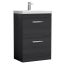 Nuie Athena 600mm 2 Drawer Freestanding Cabinet & Curved Basin - Charcoal Black Woodgrain