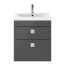 Nuie Athena 500mm 2 Drawer Wall Hung Vanity Unit With Basin & Square Knob - Gloss Grey