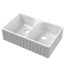 Nuie Butler Fluted Fireclay 2 Bowl Undermount Sink & Full Weir with Overflow 795mm - White