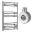 Reina Capo Electric Curved Towel Radiator with Chrome On / Off Touch Thermostatic Element 600mm x 800mm - Chrome