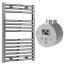 Reina Diva Electric Curved Towel Radiator with Chrome Mini Round Thermostatic Element 450mm x 800mm - Chrome