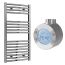 Reina Diva Electric Curved Towel Radiator with Chrome Weekly Thermostatic Element 750mm x 1200mm - Chrome